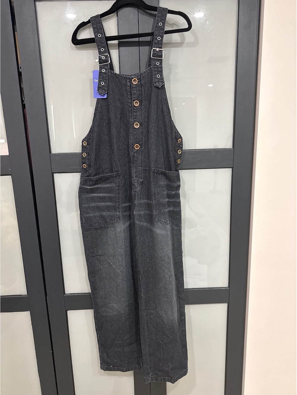 Washed Black Denim Overalls